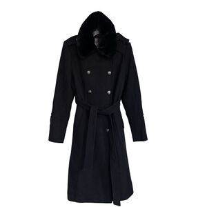 Vince Camuto Black Faux Fur Collar  Coat